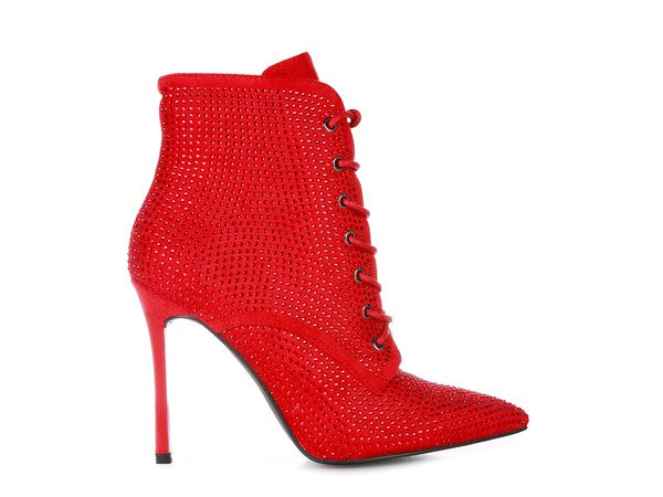 Women's High Heel Faux Suede Ankle Boots with Diamante Detail