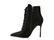 Women's High Heel Faux Suede Ankle Boots with Diamante Detail