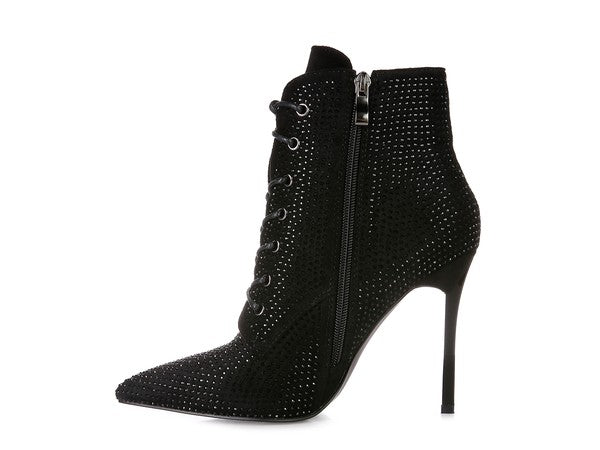 Women's High Heel Faux Suede Ankle Boots with Diamante Detail