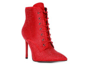 Women's High Heel Faux Suede Ankle Boots with Diamante Detail