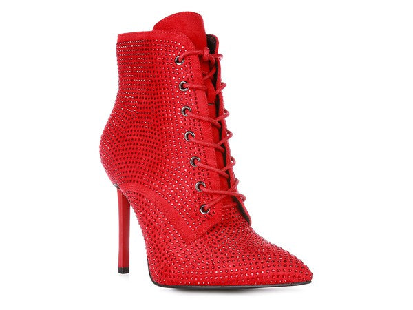 Women's High Heel Faux Suede Ankle Boots with Diamante Detail