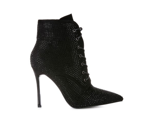 Women's High Heel Faux Suede Ankle Boots with Diamante Detail