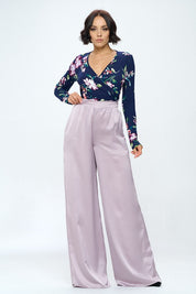 Stretch Satin Pants w/ Elastic Waist and Pockets