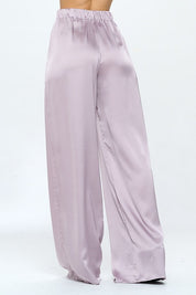 Stretch Satin Pants w/ Elastic Waist and Pockets