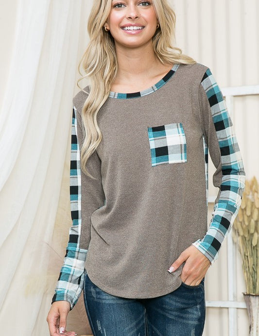 Women's Knit Plaid Contrast Pullover Sweater