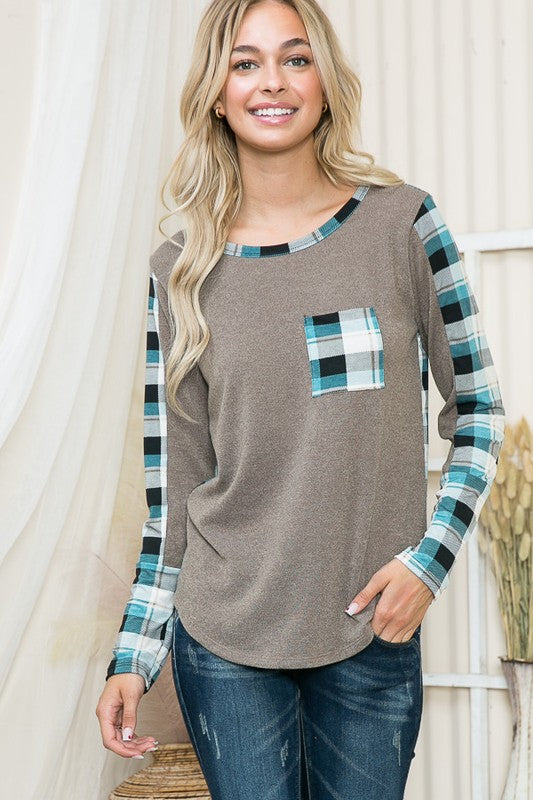 Women's Knit Plaid Contrast Pullover Sweater