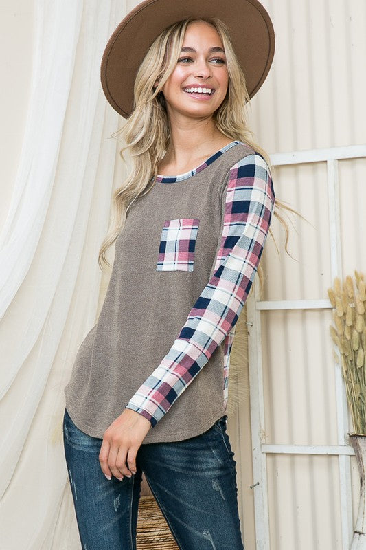 Women's Knit Plaid Contrast Pullover Sweater