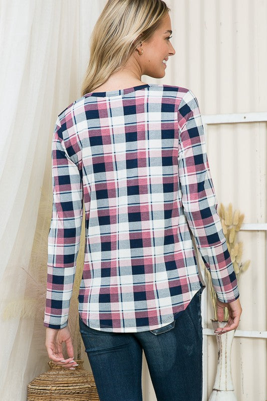 Women's Knit Plaid Contrast Pullover Sweater