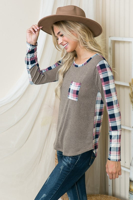 Women's Knit Plaid Contrast Pullover Sweater