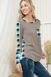 Women's Knit Plaid Contrast Pullover Sweater