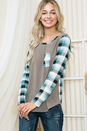 Women's Knit Plaid Contrast Pullover Sweater