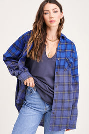 Women's Oversized Plaid Long Sleeve Button-Up Shirt