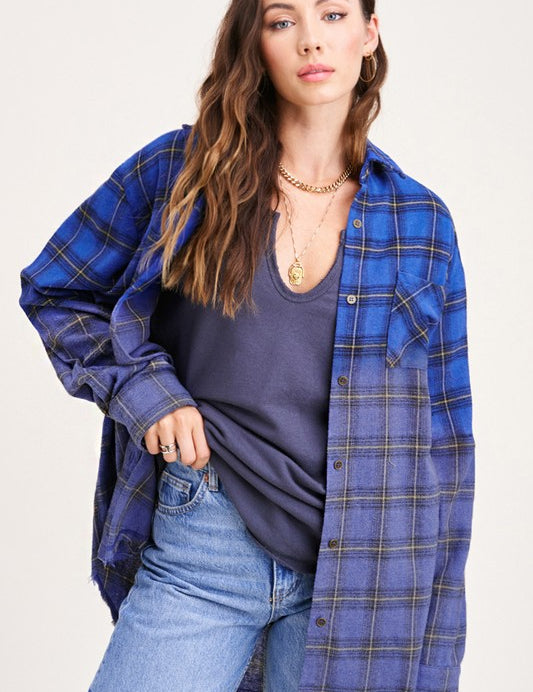 Women's Oversized Plaid Long Sleeve Button-Up Shirt