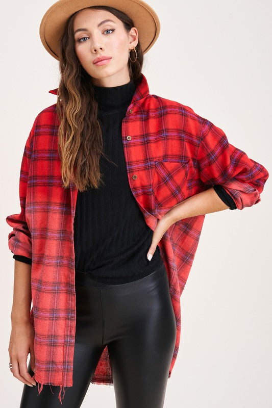 Women's Oversized Plaid Long Sleeve Button-Up Shirt