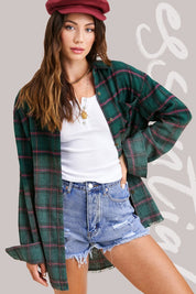 Women's Oversized Plaid Long Sleeve Button-Up Shirt