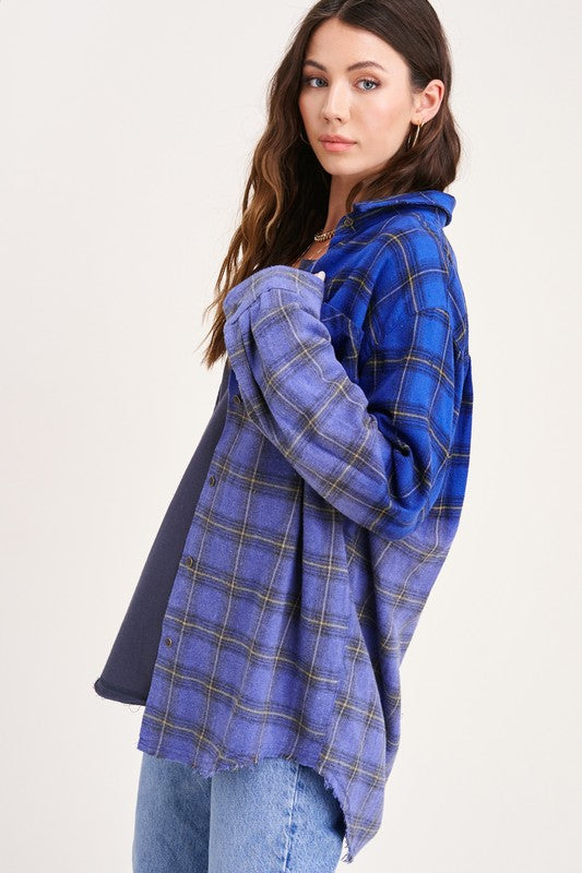 Women's Oversized Plaid Long Sleeve Button-Up Shirt