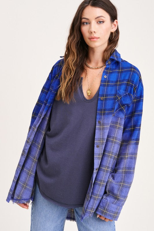 Women's Oversized Plaid Long Sleeve Button-Up Shirt