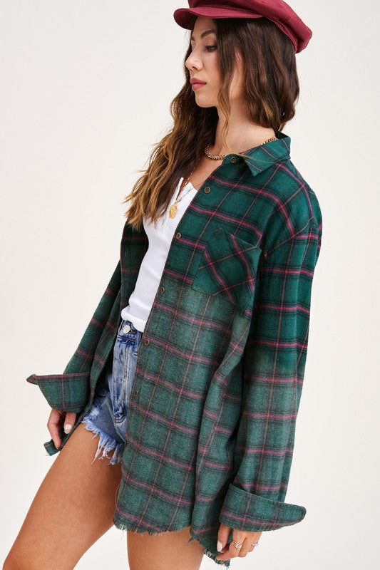 Women's Oversized Plaid Long Sleeve Button-Up Shirt