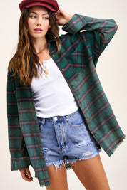 Women's Oversized Plaid Long Sleeve Button-Up Shirt