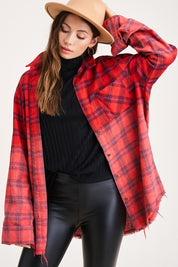 Women's Oversized Plaid Long Sleeve Button-Up Shirt