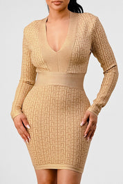 Women's Long Sleeve Gold Bandage Dress