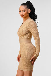 Women's Long Sleeve Gold Bandage Dress