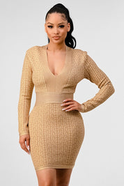 Women's Long Sleeve Gold Bandage Dress