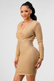 Women's Long Sleeve Gold Bandage Dress