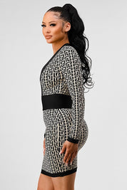 Women's Black and White Print Bandage Dress