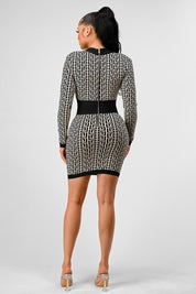 Women's Black and White Print Bandage Dress