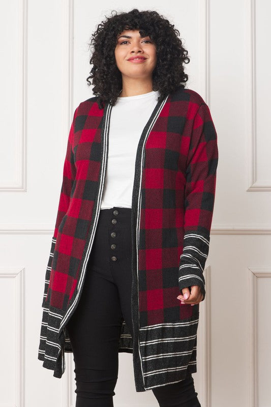 Women's Long Buffalo Plaid Open Cardigan