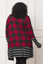 Women's Long Buffalo Plaid Open Cardigan