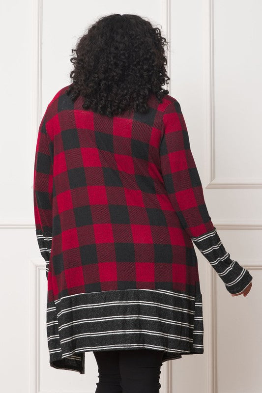 Women's Long Buffalo Plaid Open Cardigan