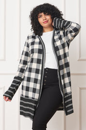 Women's Long Buffalo Plaid Open Cardigan