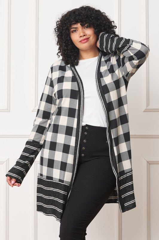 Women's Long Buffalo Plaid Open Cardigan