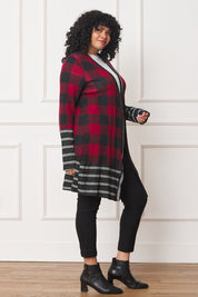 Women's Long Buffalo Plaid Open Cardigan