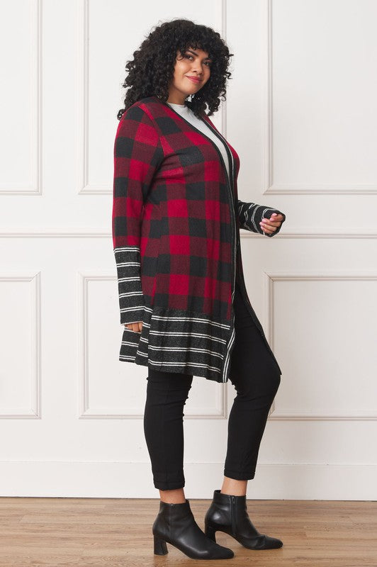 Women's Long Buffalo Plaid Open Cardigan