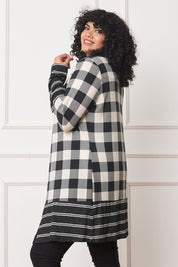 Women's Long Buffalo Plaid Open Cardigan