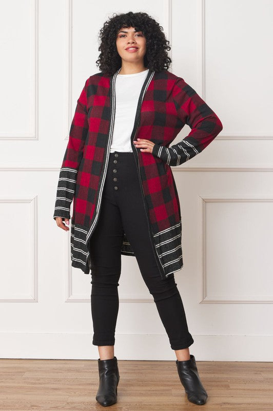 Women's Long Buffalo Plaid Open Cardigan