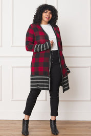 Women's Long Buffalo Plaid Open Cardigan