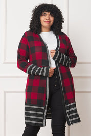 Women's Long Buffalo Plaid Open Cardigan