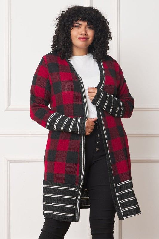 Women's Long Buffalo Plaid Open Cardigan