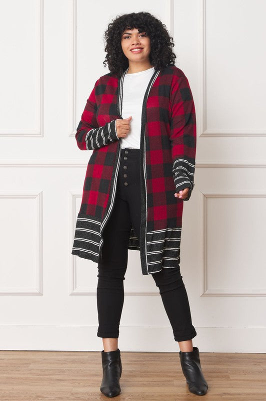 Women's Long Buffalo Plaid Open Cardigan