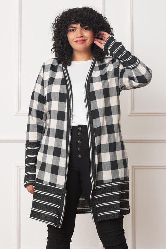 Women's Long Buffalo Plaid Open Cardigan