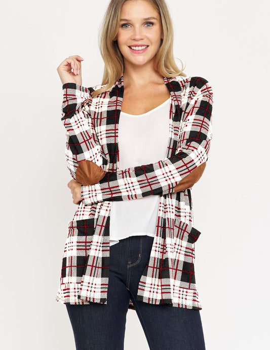 Women's Plaid Elbow Patch Cardigan