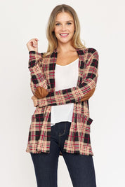 Women's Plaid Elbow Patch Cardigan