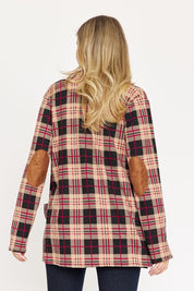 Women's Plaid Elbow Patch Cardigan