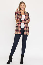 Women's Plaid Elbow Patch Cardigan