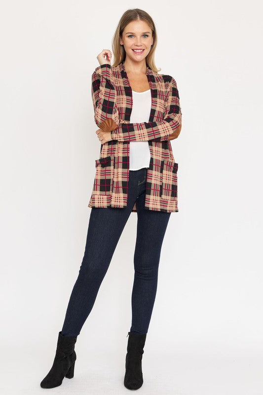 Women's Plaid Elbow Patch Cardigan