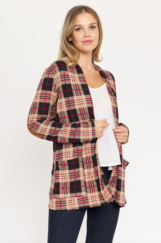 Women's Plaid Elbow Patch Cardigan